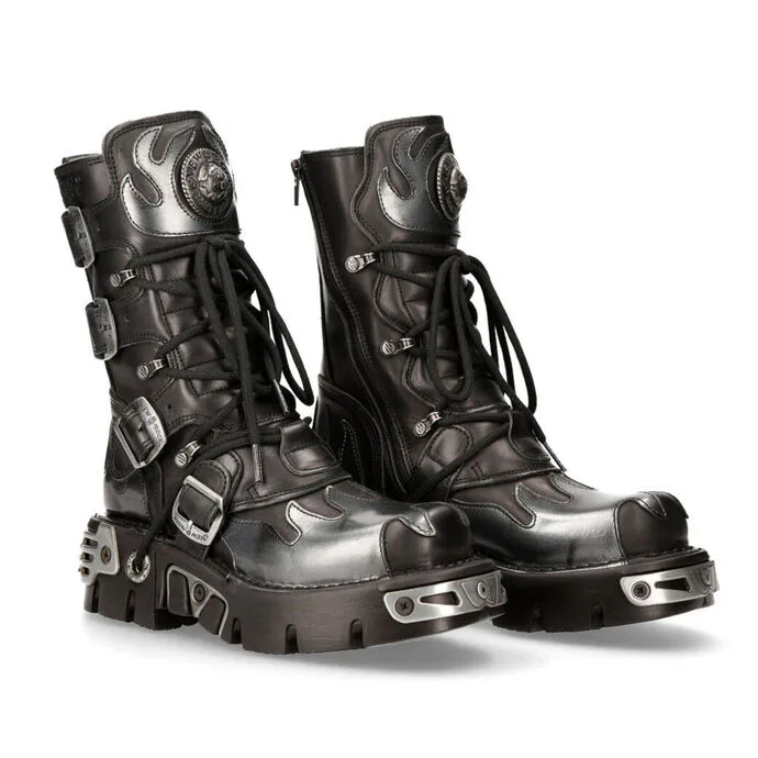 NEW ROCK Flame Boots (591-S2) Black-Grey Černá Šedá 36